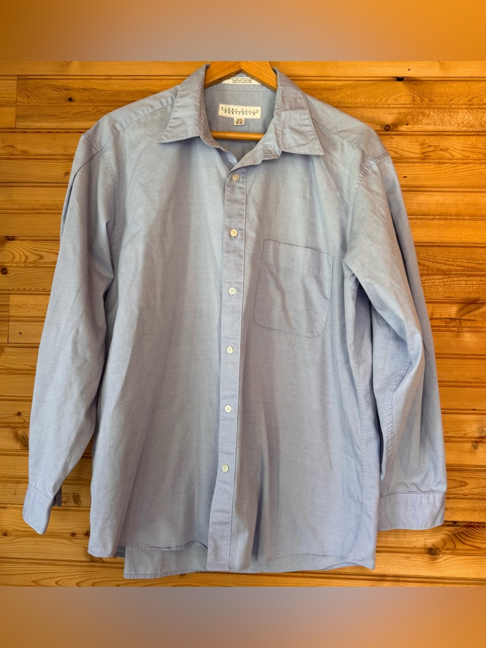 Perry Ellis Portfolio Oxford Blue 16 1/2 32/33 Preppy Work Business Casual